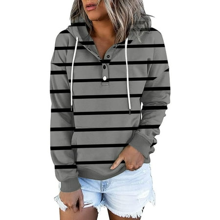 

QJYINGYI Hooded Sweatshirts Maternity Tank Top WOMA12315 Women s Hooded Print Long-sleeved Sweatshirt Casual Blouse Pullover Tops Grey L