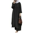 thumbnail image 2 of IWEMEK Womens Abaya 2-Piece Set Semi Formal Dubai Kaftan Fall Loose Long Sleeve Black Muslim Robe with Pants for Women, 2 of 8