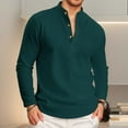 thumbnail image 2 of Mens Long Sleeve Polo Shirts Button Up Solid Color Casual Work Wear Polos Fall Winter Cotton Tops (Dark Green, Size S), 2 of 8