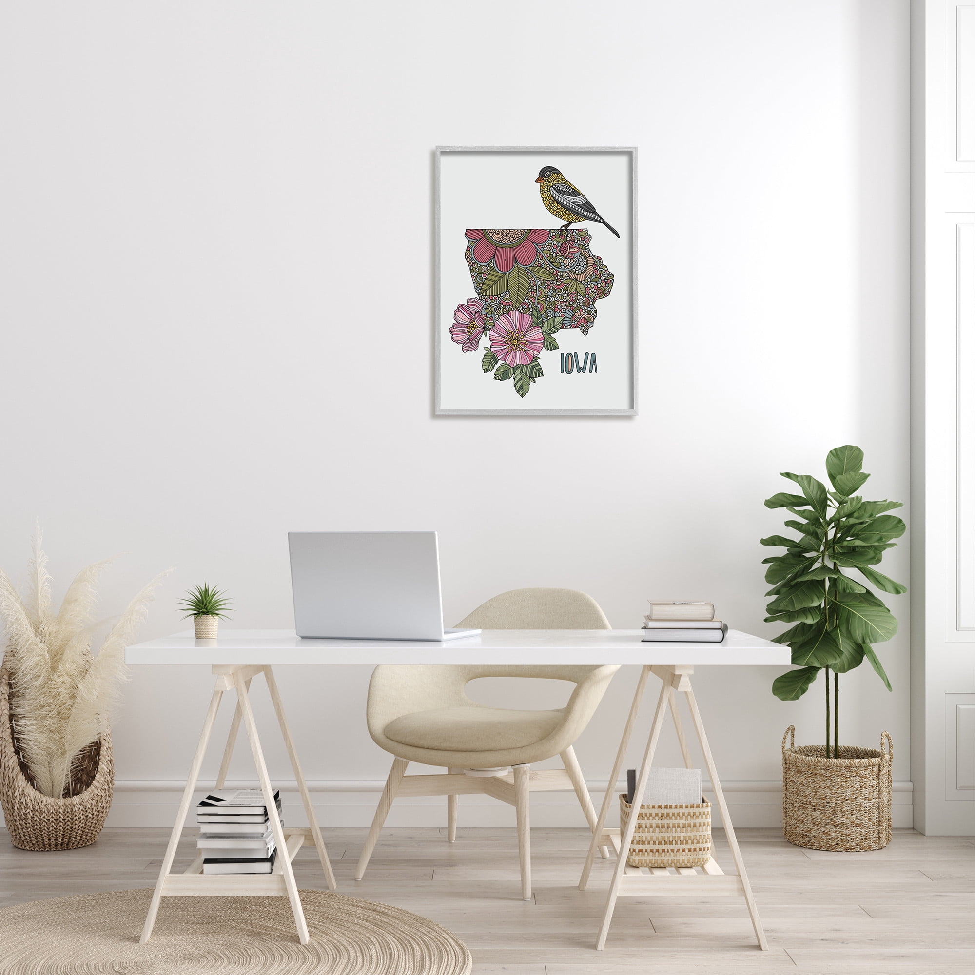 Stupell Industries Iowa Mandala Pattern State Graphic Art Gray Framed Art Print Wall Art, Design by Valentina Harper