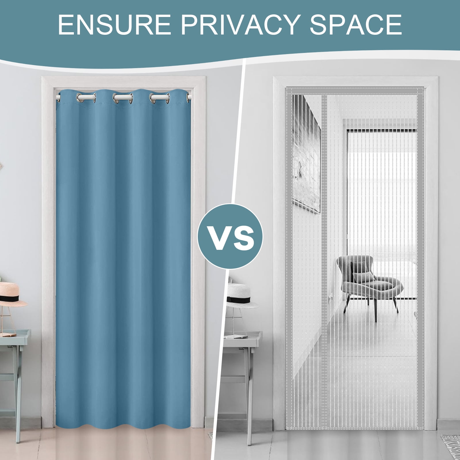 DONGPAI Blackout Curtains for Doorways and Closets, Privacy Door Curtain Room Divider Thermal Insulated Door Curtain, 1 Panel, 34" x 80", Blue