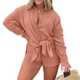 thumbnail image 6 of Elegant Women'S Long Sleeve Shirt And High-Waisted Shorts Two-Piece Set For Casual Fashion In The Latest Style. Perfect For A Chic Look., 6 of 15
