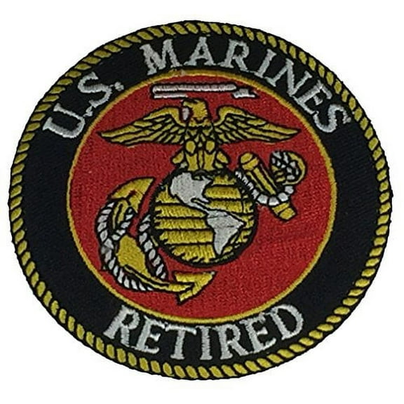 U.S. MARINES RETIRED with EAGLE, GLOBE AND ANCHOR Round Patch - Vivid Colors - Veteran Owned Business.