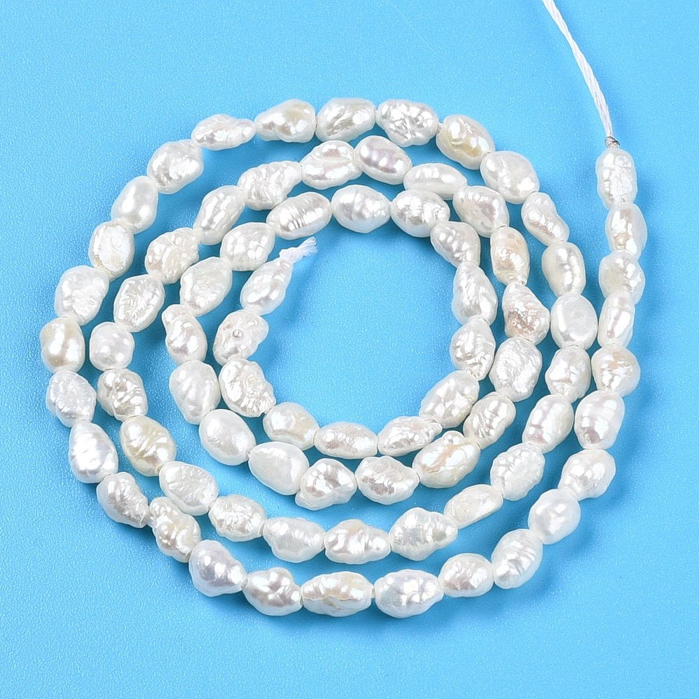 Natural Cultured Freshwater Pearl Beads Strands Baroque Pearls Keshi Pearl Beads Two Sides Polished Creamy White13.78~14.37 inch(35~36.5cm)