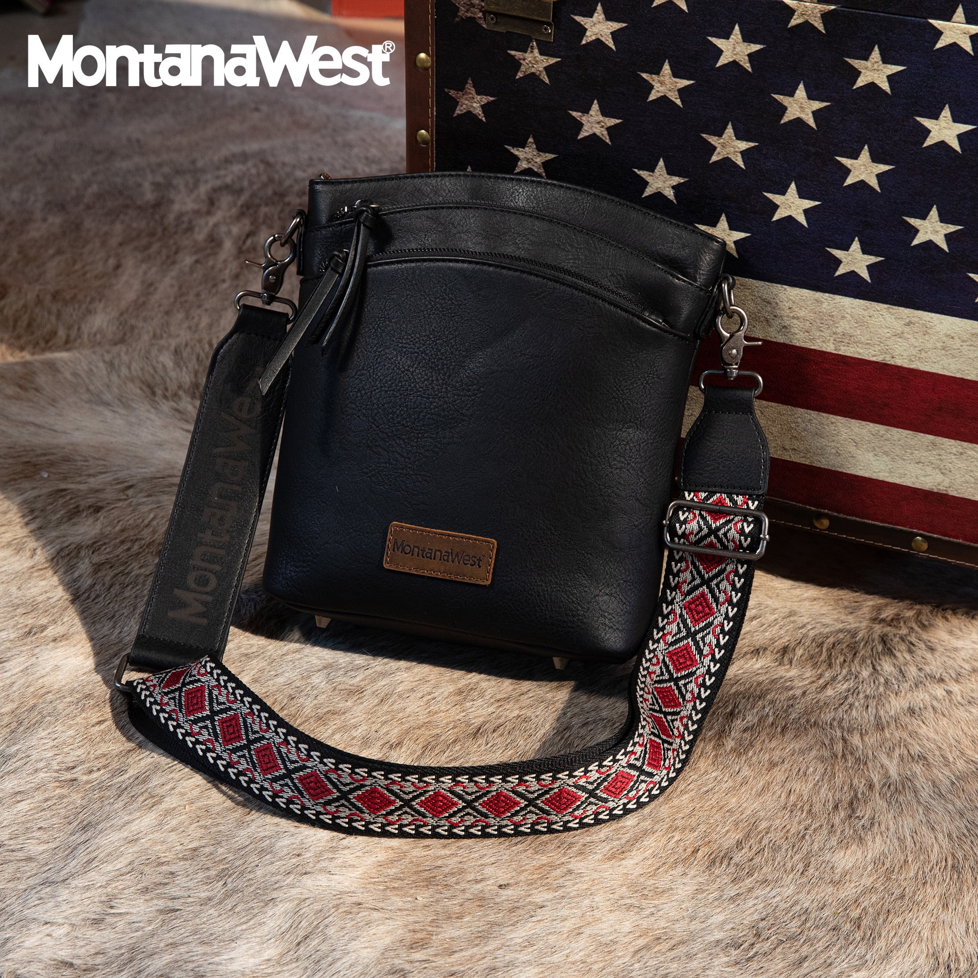 Montana West Crossbody Purses and Handbags for Women Double Compartments Cross Body Bag with Adjustable Strap, Black