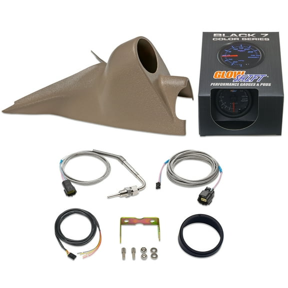 GlowShift | 2003-2007 Ford Super Duty Powerstroke Tan Single Pillar Gauge Pod with Black 7 Color Series 1500F Pyrometer Exhaust Gas Temperature Gauge