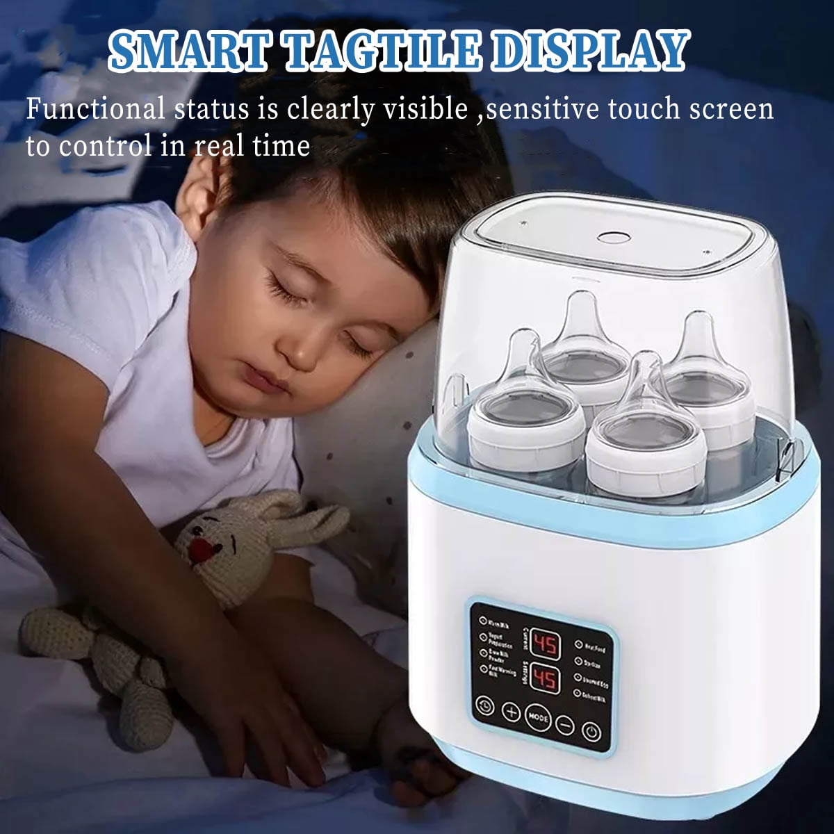 IFCOW Baby Bottle Warmer and Sterilizer, 8-in-1 Multifuntion Breast Milk Warmer and Sterilizer, LCD Display Accurate Temperature Adjustment & 24H Constant Mode, Fast Baby Food Heater for Twins, Blue