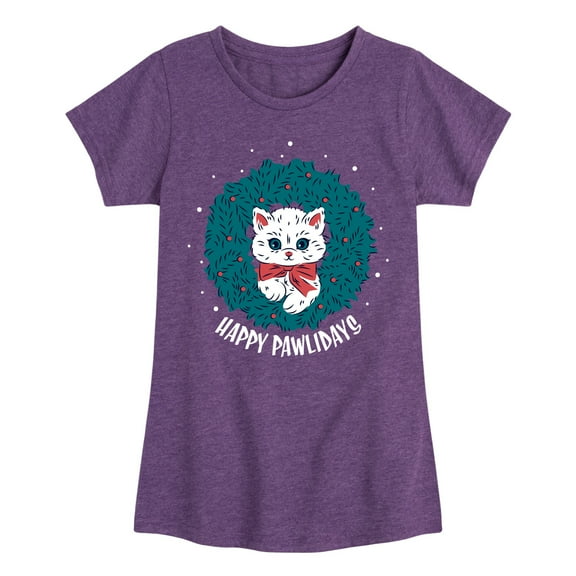Instant Message - Happy Pawlidays - Toddler & Youth Girls Short Sleeve Graphic T-Shirt