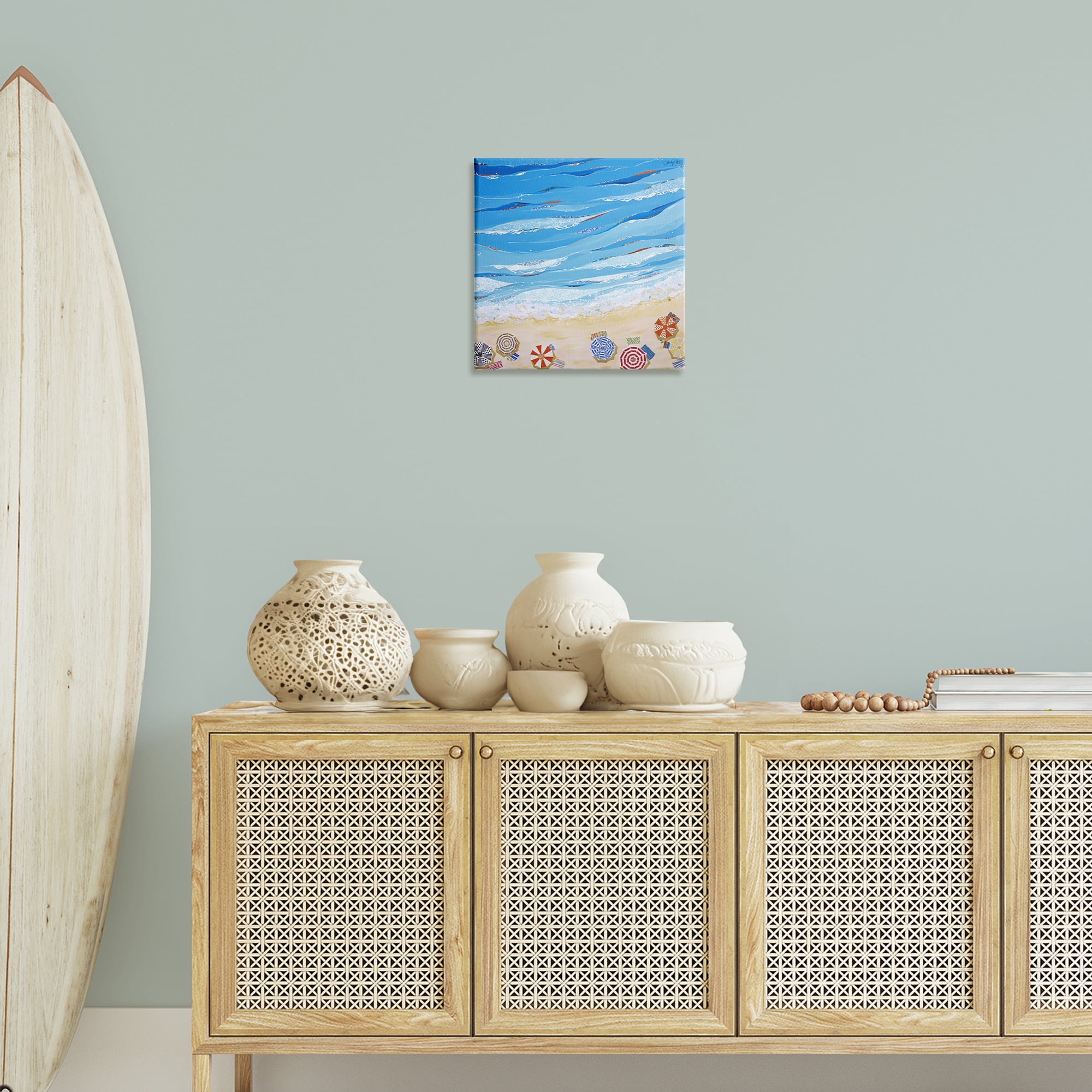 Stupell Industries Made In The Shade Beach Landscape Painting Gallery Wrapped Canvas Art Print Wall Art, 17 x 17