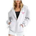 thumbnail image 3 of Breast Cancer Awareness Hoodies for Women 2025 Pink Ribbon Zip Up Graphic Hooded Sweatshirt with Pockets Jackets Coat, 3 of 7