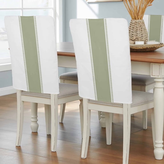 Sage Green Striped Chair Back Covers, Removable Chair Covers for Dining Chairs Set of 4, Washable Chairs Slipcovers Back Seat Protector for Wedding Party 19"x20"