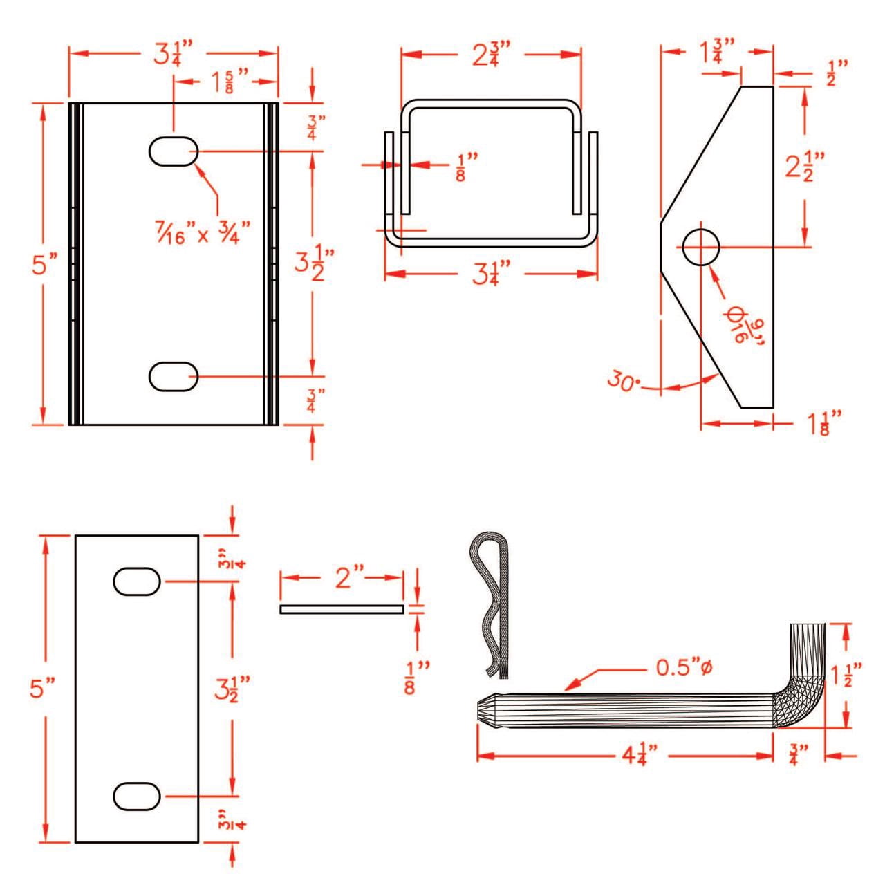 Multinautic Stationary Dock Hinge Kit - Galvanized Steel for Wood Dock