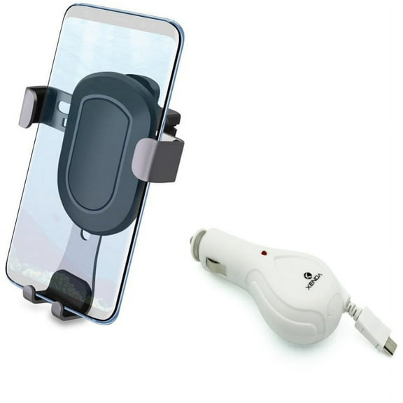 Holder Air Vent Car Mount w MicroUSB Retractable Charger for BLU Pure View, R1 Plus, Life One X3, Tank Extreme Pro (T0010UU), Grand M - CAT S41 - Coolpad Canvas, Illumina, Defiant, REVVL Plus