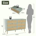 thumbnail image 4 of Brafabhome Rattan 6 Drawers Dresser for Bedroom, Vintage Boho Double Dresser Wicker Chest with Wooden Legs for Living Room Hallway| Mint, 4 of 7