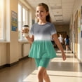 thumbnail image 5 of Grblisyd 1-13Y Tween Girl Clothes 2 Piece Short Sleeve Gradient Ruffle Hem Top and Biker Shorts Teen Girl Summer Outfits Short Set, 5 of 6