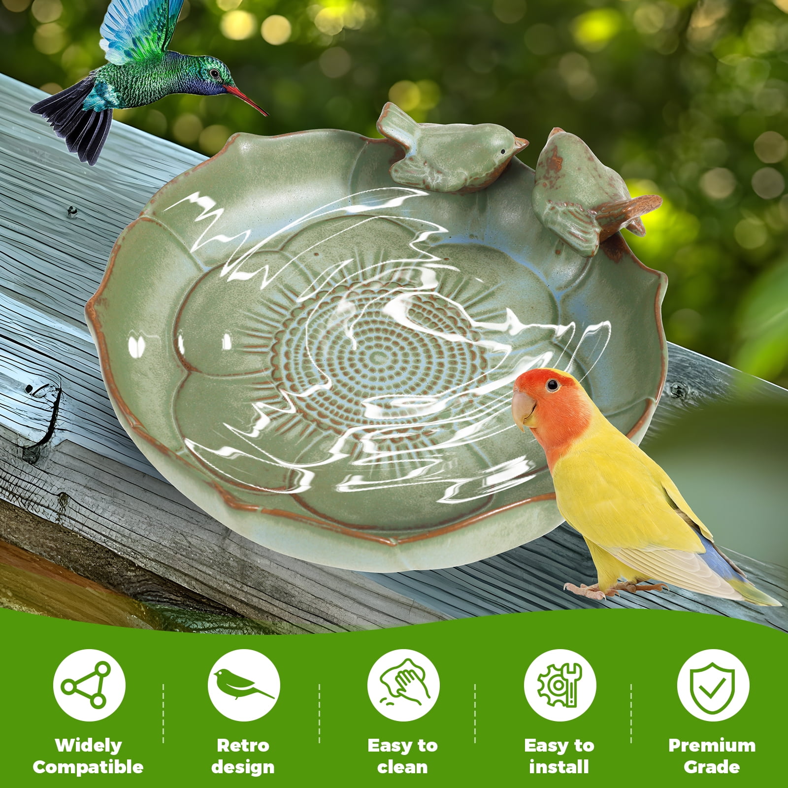FUYGRCJ Ceramic Bird Bath for Outside Weather Resistant Bird Bath Bowl Only Vintage Birdbath for Outdoors Garden Tabletop Deck Balcony and Lawn