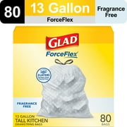 Glad ForceFlex Tall Kitchen Drawstring Trash Bags, 13 Gallon, Fragrance Free, 80 Count