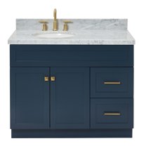 Ariel Hamlet 43 In. Left Offset Oval Sink Vanity With 1.5 In. Carrara White Countertop In Midnight Blue