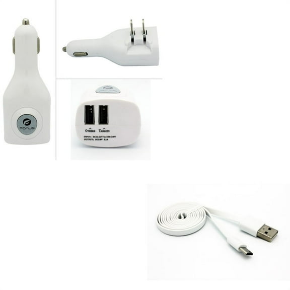 MicroUSB 3ft USB Cable w 2-Port USB Car Home Charger L1P for Alcatel Allura, REVVL, Onyx, Tru, Conquest, Tetra, Streak, Flint, Verso, Dawn, Elevate, Pop Star Nova, Fierce XL, Jitterbug Smart