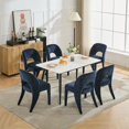 thumbnail image 4 of Chenille Dining Chair Set of 2, Armchair with Features Hollowed-Out Curved Backrest for Dining Room Dark Blue, 4 of 9