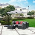 thumbnail image 2 of 5-Piece Outdoor Patio Rattan Wicker Sofa Conversation Set with Coffee Table and Cushions, Espresso/Gray, 2 of 16