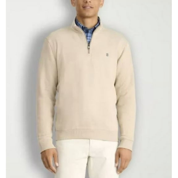 IZOD Men's Mock Neck Long Sleeve Quarter-Zip Pullover, Oatmeal, L
