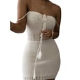 thumbnail image 3 of hirigin Women's Knit Bodycon Dress Summer Hollowed Spaghetti Straps Lacing Solid Slim Fit Mini Dress, 3 of 7