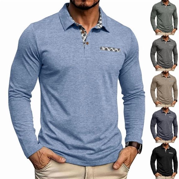 Long Sleeve Polo Shirts for Men Lapel Collar Pocket T Shirts Breathable Lightweight Golf Tees