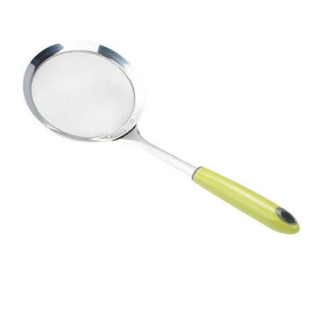 

Stainless Steel Long Green Handle Fried Hot Pot Soy Milk Spoon Strainer with Wide for Kitchen