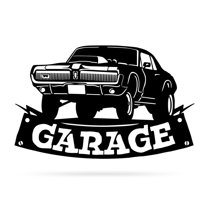 RealSteel Garage Metal Sign, Vintage Car-Themed Wall Art for Home or Business (Mercury Cougar- Black)