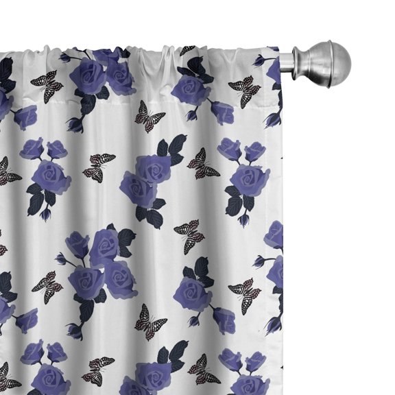 Ambesonne Purple Butterfly Curtains, Animal Flower Art, Pair of 28"x95", Blue White and Charcoal Grey
