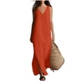 thumbnail image 2 of QUNYINEY Cotton Linen Everyday Dresses for Women Long A Line Sleeveless Sundress Loose Fit Solid Casual with Slit V Neck Dresses, 2 of 8