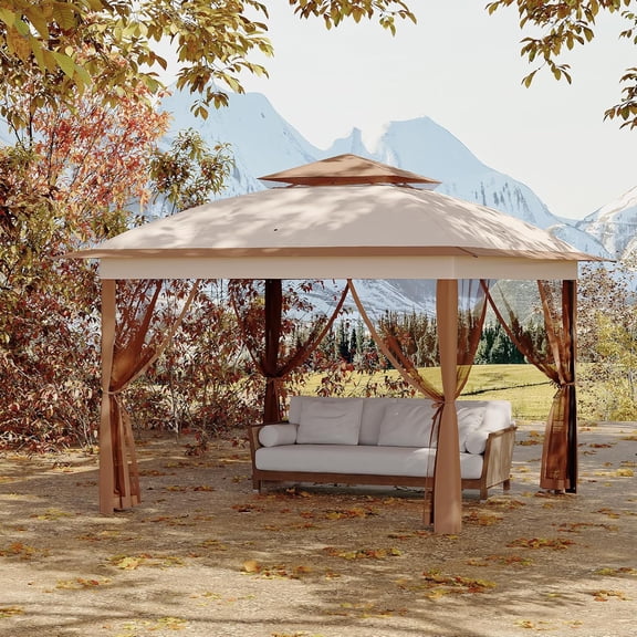 11x11 Ft Pop Up Instant Gazebo Tent for Backyard, Pop Up Gazebo With Mosquito Netting, Outdoor Canopy Gazebos Waterproof With Portable Carrying Bag