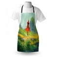 thumbnail image 3 of Fantasy Apron Lady in Floral Field Meadow to Ancient Red Castle before Sublime Mountain Artwork, Unisex Kitchen Bib Apron with Adjustable Neck for Cooking Baking Gardening, Red Green, by Ambesonne, 3 of 3