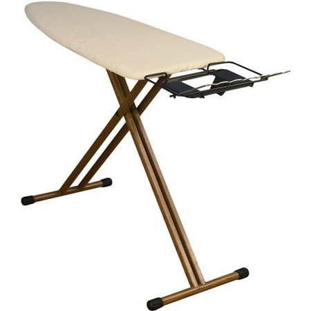 Household Essentials Wide Top 4-Leg Bamboo Ironing Board with Natural Cotton Cover