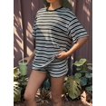 thumbnail image 5 of Womens Geometric Stripe Short Sleeve T-Shirt and Shorts Loungewear Set Black L, 5 of 8