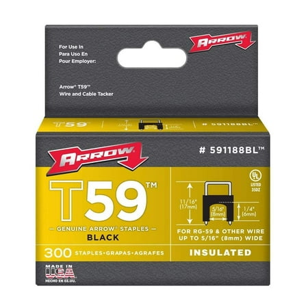 

Arrow Fastener 591188BL Genuine T59 Insulated Black 1/4-Inch by 5/16-Inch Staples 300-Pack