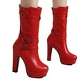 thumbnail image 4 of Xfvqtps Boots for Women Winter Boots Height Increasing Flatform Chunky Heel Ankle Booties Multi Buckle Straps Comfortable Fashion Shoes Red, 4 of 5