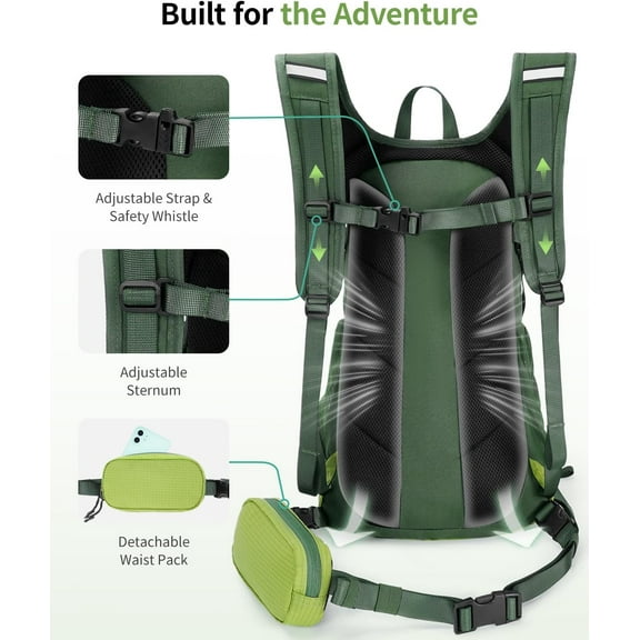 Hydration Backpack for Men Women, 20L Lightweight Hiking Daypack Cycling Backpack with 2L Water Bladder, Insulated Hydration Pack with Waist Pack