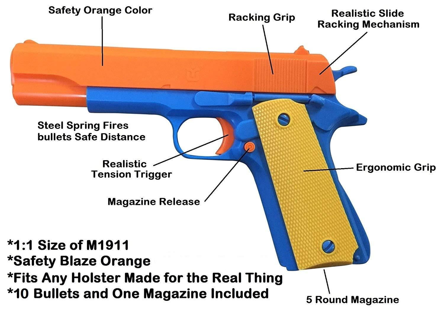 Realistic Toy Gun Pistol  Colt 1911 Orange Barrel and Slide Action with Magazine 