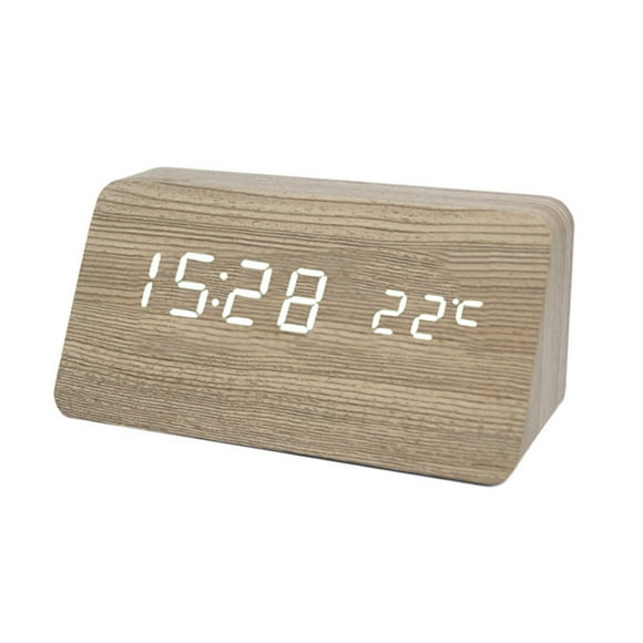 Amdohai Multifunctional Wooden Clock LED Digital Clock Camphor Wood Grain Wood Clock Mute Sound Control LED