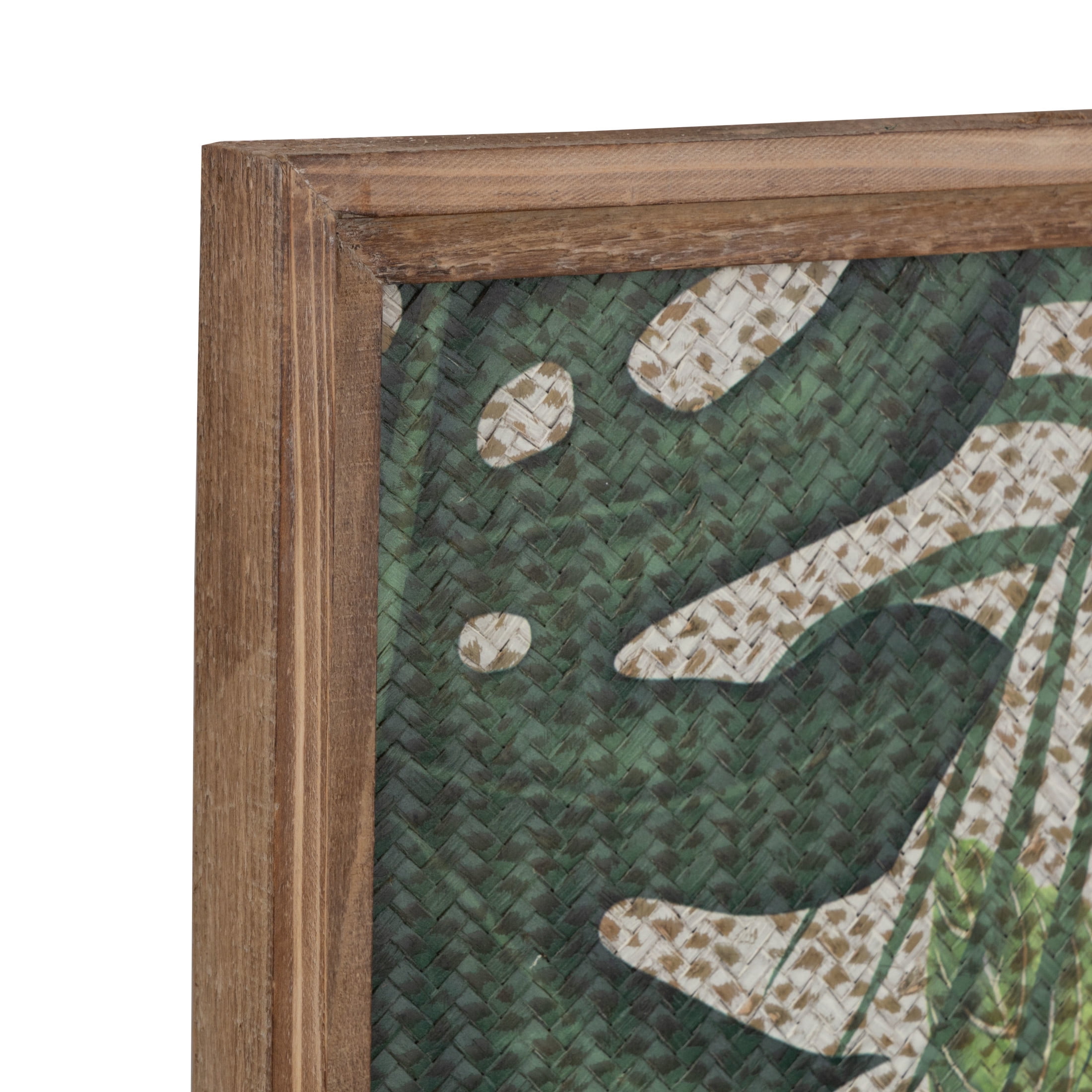 DecMode Green Wood Tropical Leaf Wall Decor with Brown Frame (2 Count)