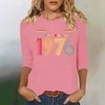 thumbnail image 2 of 3/4 Length Sleeve Tees For Women 1976 Graphic Print Crew Neck Pullover Tops Casual Trendy Vintage T Shirts (XL, Pink), 2 of 4