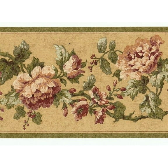 Mulberry Cottage Rose  Floral Vine Wallpaper Border