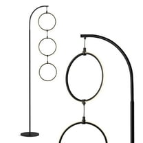 Brightech Nova 74" Modern LED Floor Lamp - Contemporary Arc Tall Lamp with 3-Circle Ring-Style Pendant - Black