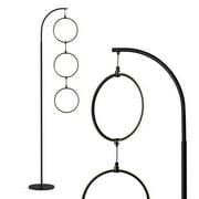 Brightech Nova 74" Modern LED Floor Lamp - Contemporary Arc Tall Lamp with 3-Circle Ring-Style Pendant - Black
