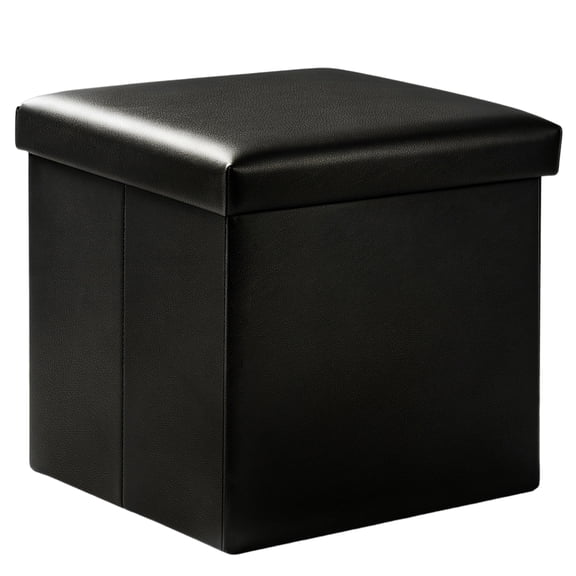 Small Folding Storage Ottoman Bench, Square Leather Footstool Bench with Storage, Foot Rest Stool for Living Room, Bedroom, Dorm, Load up to 220 lb, 15x15x15in