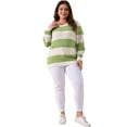 thumbnail image 3 of DARING DIVA Plus Size Long Sleeve Crewneck Hollow Knit Pullover 1X Green White, 3 of 6