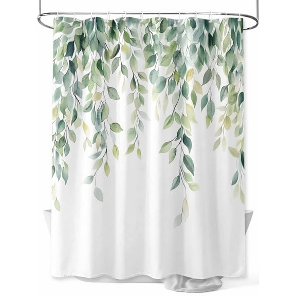Shower Curtain Sage Green Leaves Shower Curtains for Bathroom, Waterproof Polyester Shower Curtain Set with Hooks, Standard Size 72" x 72" Eucalyptus Leaves