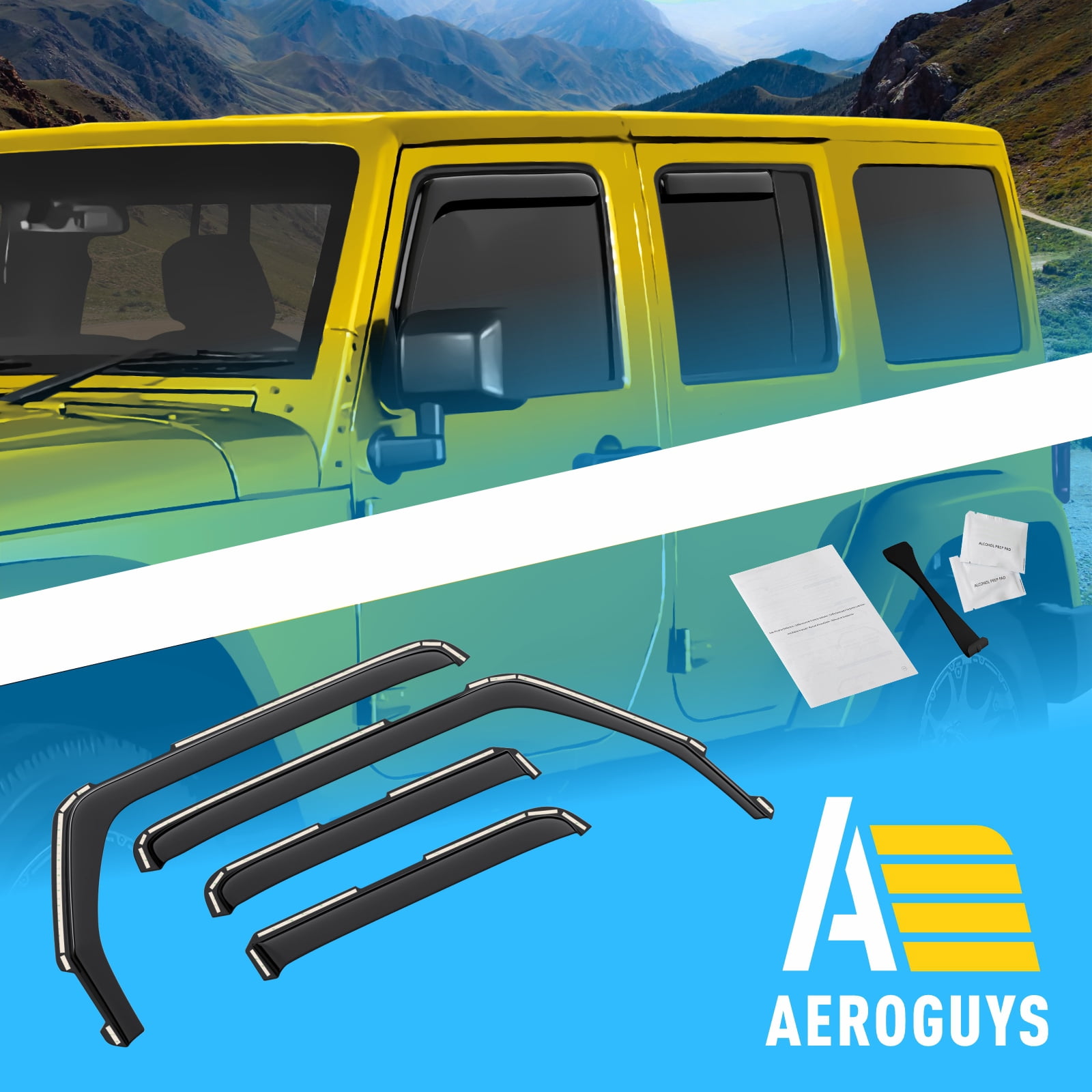 AEROGUYS in-Channel Window Deflectors Extra Durable Window Visors Rain Guards Fit for Jeep Wrangler JK 2007-2018, Sun Visors, Wind Vent Visors, Car Accessories- 4pcs. AG0263